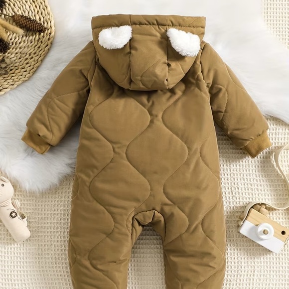 Cozy Brown Kids One Piece with Ears - Picture 2 of 4